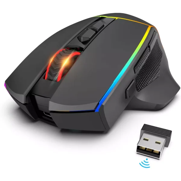 Redragon M814 AXE PRO RGB Tri-Mode 2.4GUSB-CBluetooth Rechargeable Gaming Mouse - 8,000 DPI (Black)