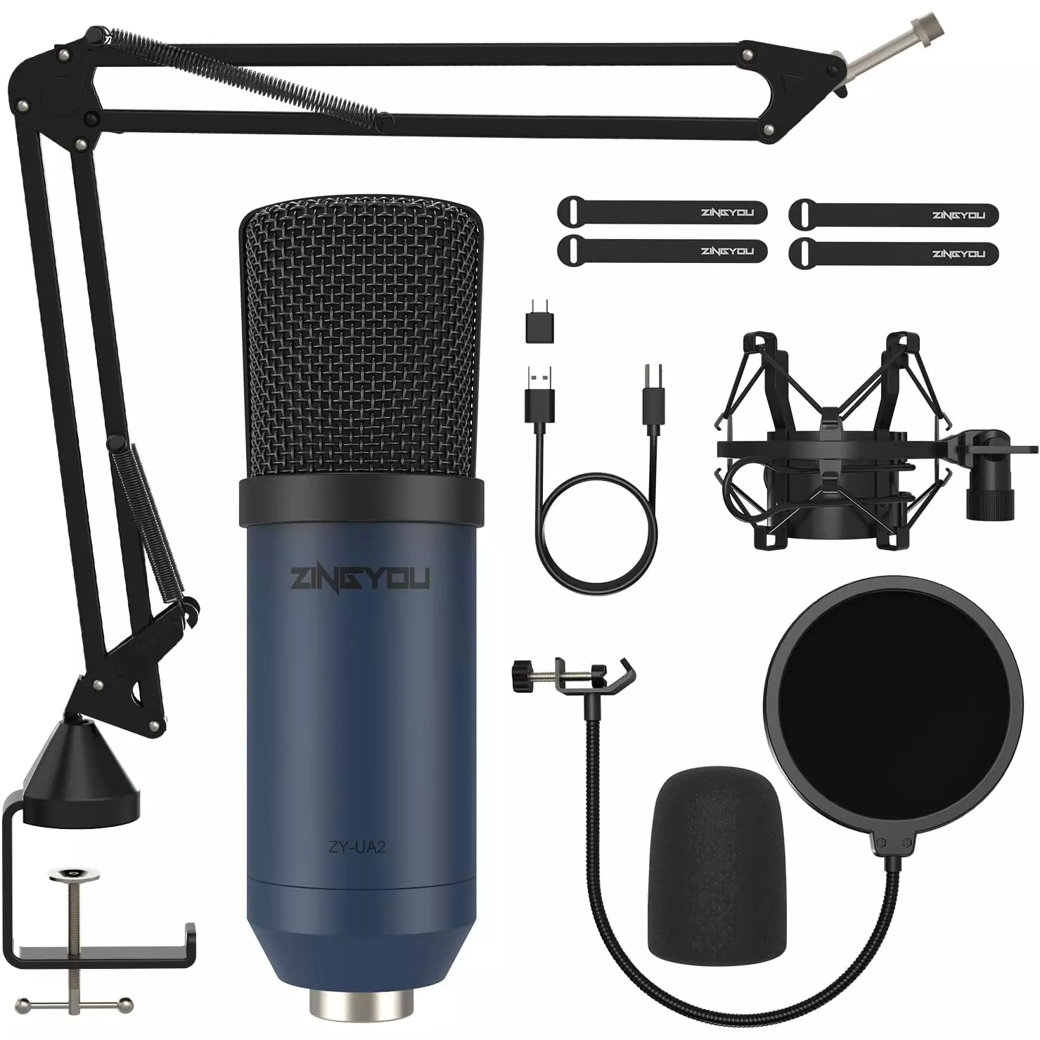 ZINGYOU ZY-UA2 USB Condenser Cardioid Microphone Kit with