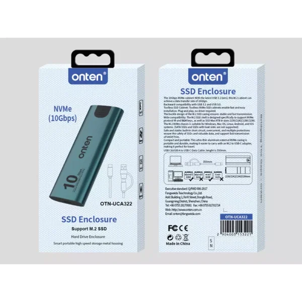ONTEN UCA322 M.2 (NVMe M.2) SSD Enclosure (10Gbps)