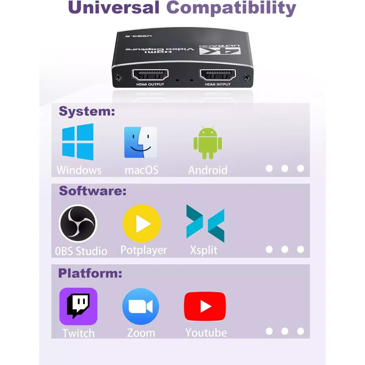 HDMI Capture Card 1060P @60HZ, 4K @30HZ