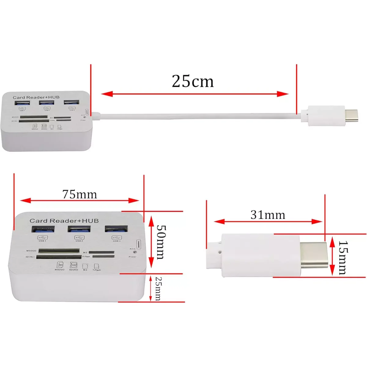 USB Type C 3.0/3.1 Card Reade Adapter Type-c to 3 Port USB 3.0 Hub with Card Reader MSDUO SD(HC) M2 TF(Flash) Multi-in-1 Memory Adapter (Type-c)