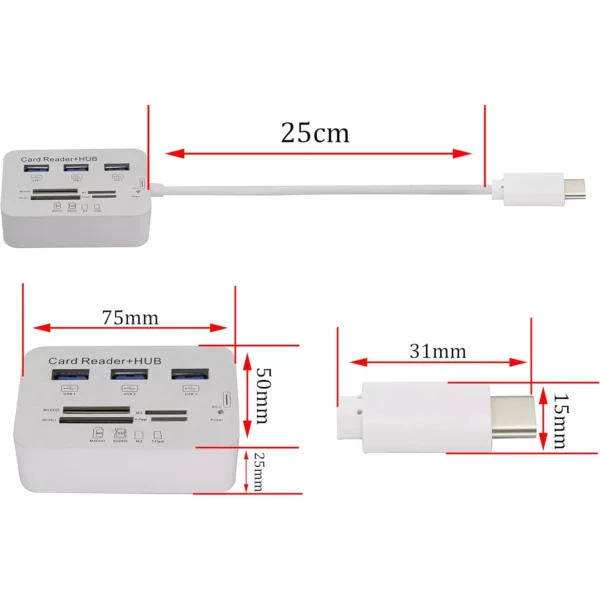 USB Type C 3.0/3.1 Card Reade Adapter Type-c to 3 Port USB 3.0 Hub with Card Reader MSDUO SD(HC) M2 TF(Flash) Multi-in-1 Memory Adapter (Type-c)