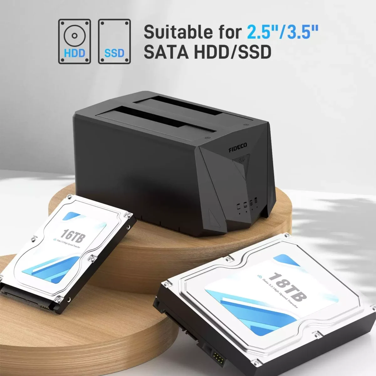 FIDECO USB 3.2 Gen 1 to Hard Drive Docking Station, Hard Drive Dock for 2.5 or 3.5 inch SATA I/II/III HDD SSD with Hard Drive Duplicator/Offline Clone Function and 2 USB Cables, Support UASP