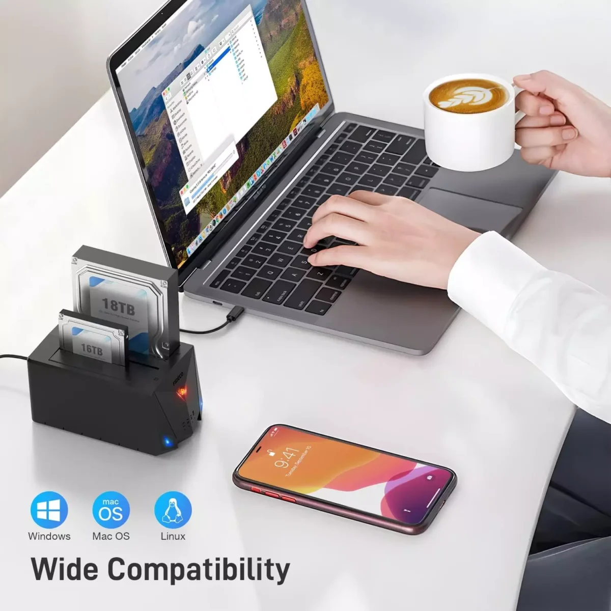 FIDECO USB 3.2 Gen 1 to Hard Drive Docking Station, Hard Drive Dock for 2.5 or 3.5 inch SATA I/II/III HDD SSD with Hard Drive Duplicator/Offline Clone Function and 2 USB Cables, Support UASP