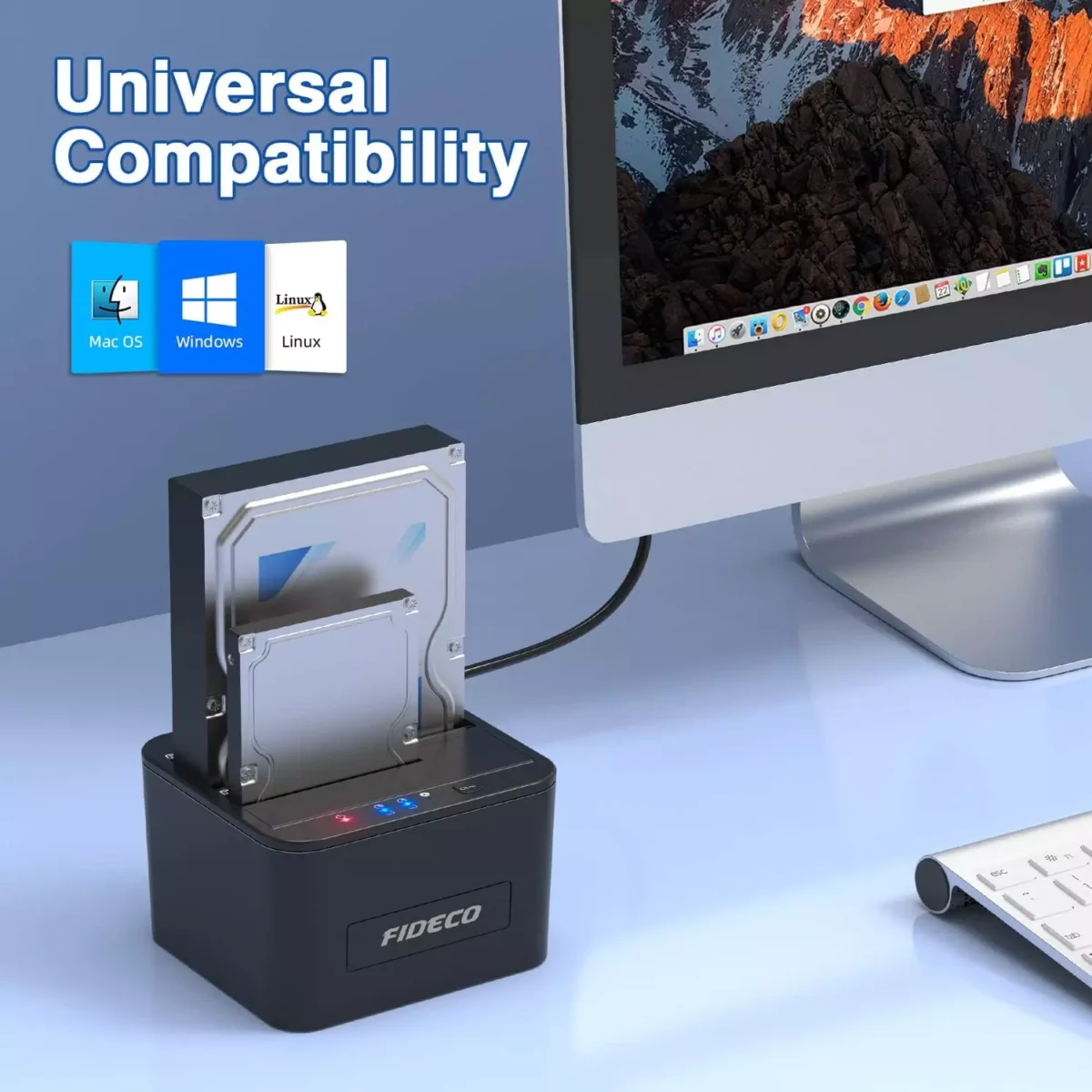 FIDECO Hard Drive Docking Station, USB 3.0 SATA HDD Docking Station for 2.5 & 3.5 inch SATA HDDSSD, Dual Bay, Support Offline Clone