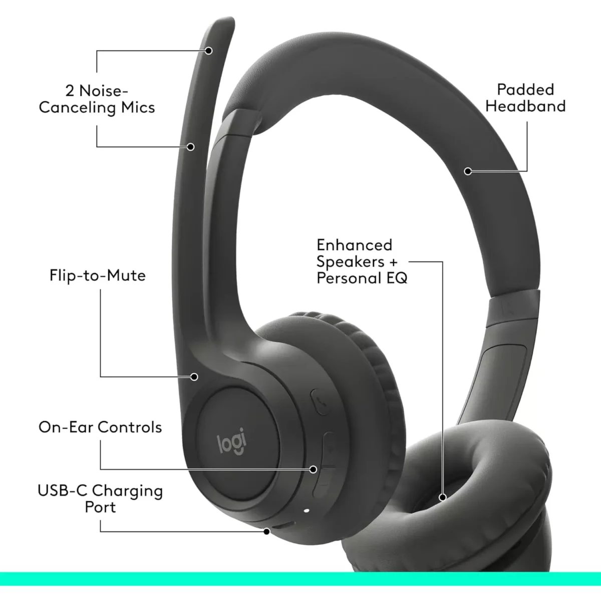 Logitech Zone 300 Wireless Bluetooth Headset with Noise-Canceling Microphone (Graphite)