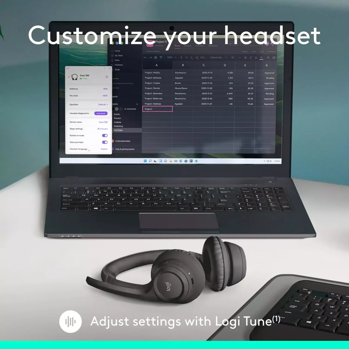 Logitech Zone 300 Wireless Bluetooth Headset with Noise-Canceling Microphone (Graphite)