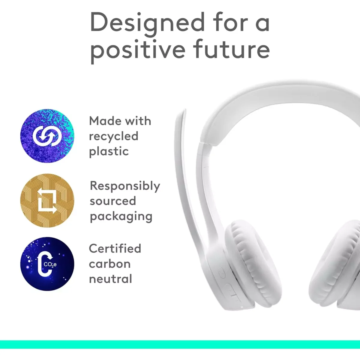 Logitech Zone 300 Wireless Bluetooth Headset with Noise-Canceling Microphone (White)