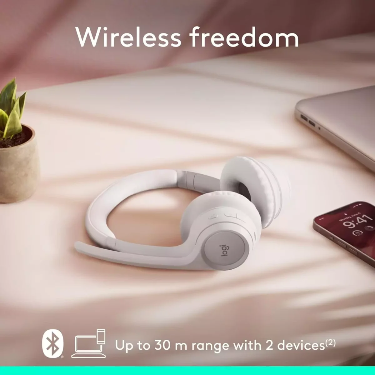 Logitech Zone 300 Wireless Bluetooth Headset with Noise-Canceling Microphone (White)