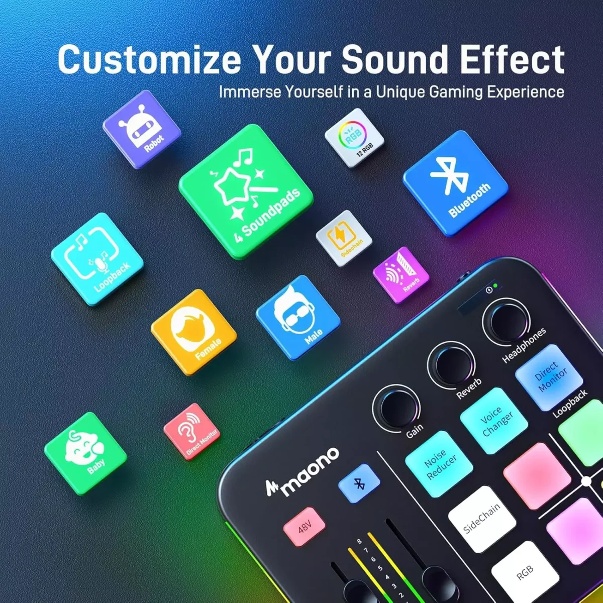 MAONO G1 NEO Gaming Audio Mixer Interface ,with Pro-preamp, RGB, Bluetooth, 48V Phantom Power