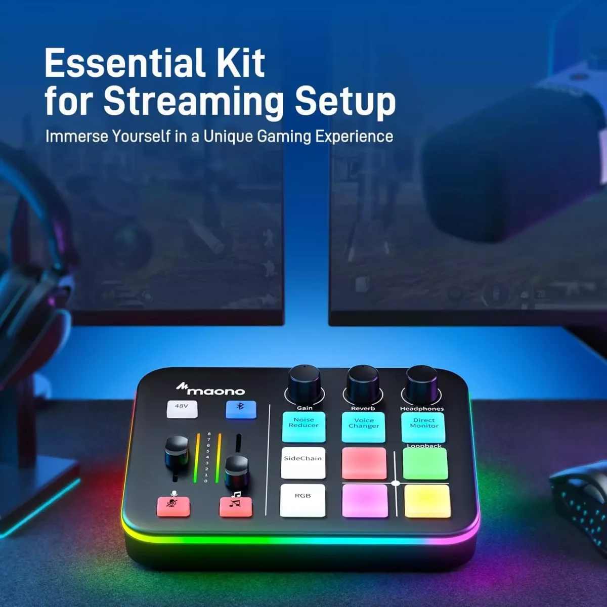 MAONO G1 NEO Gaming Audio Mixer Interface ,with Pro-preamp, RGB, Bluetooth, 48V Phantom Power