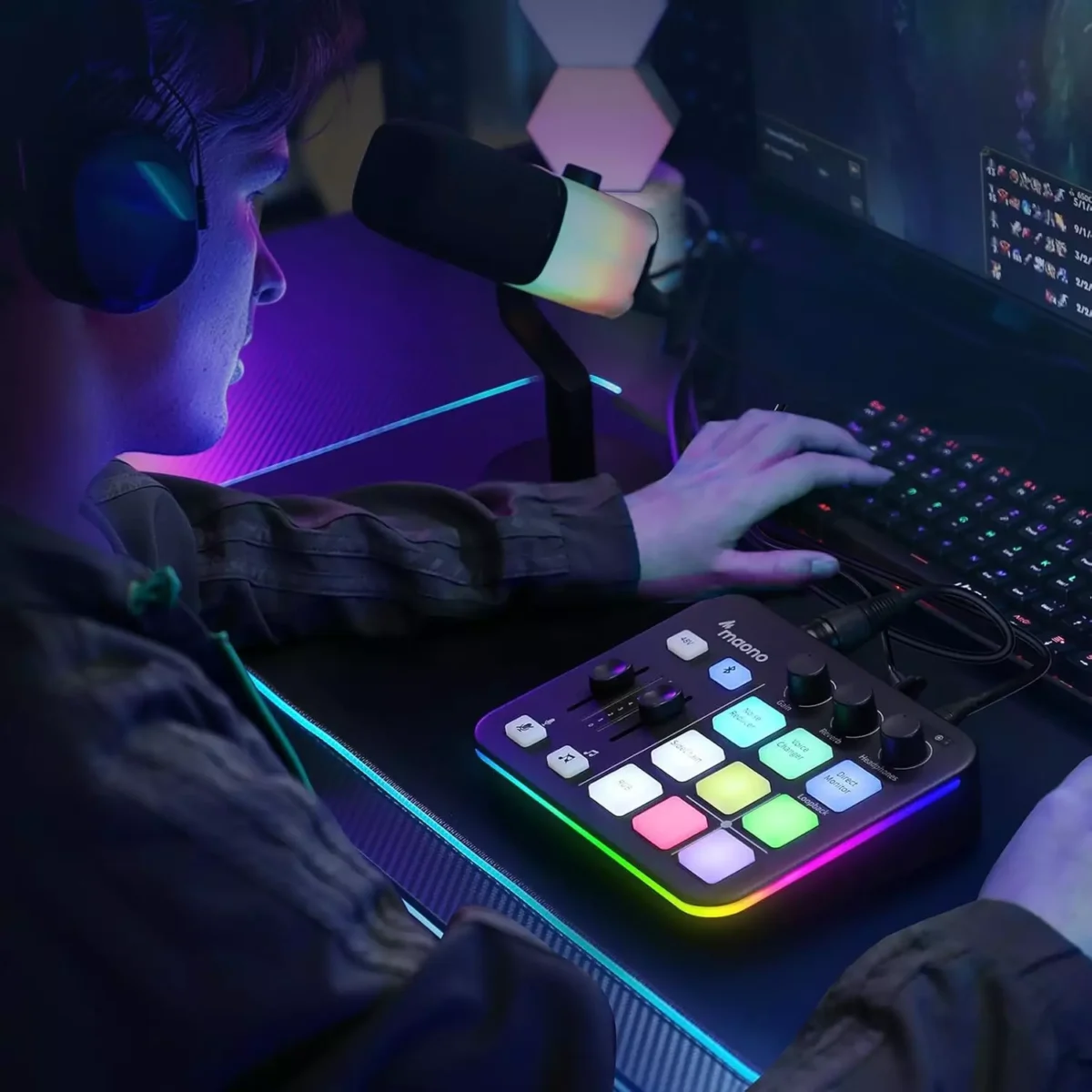 MAONO G1 NEO Gaming Audio Mixer Interface ,with Pro-preamp, RGB, Bluetooth, 48V Phantom Power