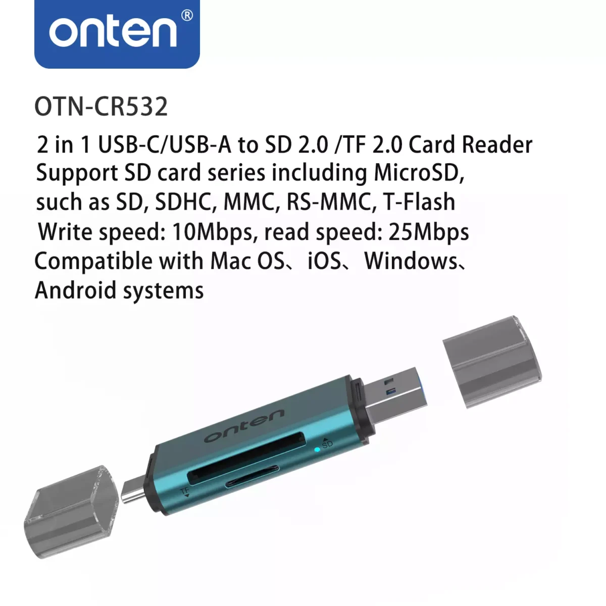 ONTEN CR532 USB, USB C 2 in 1 SD2.0 TF2.0 Card Reader