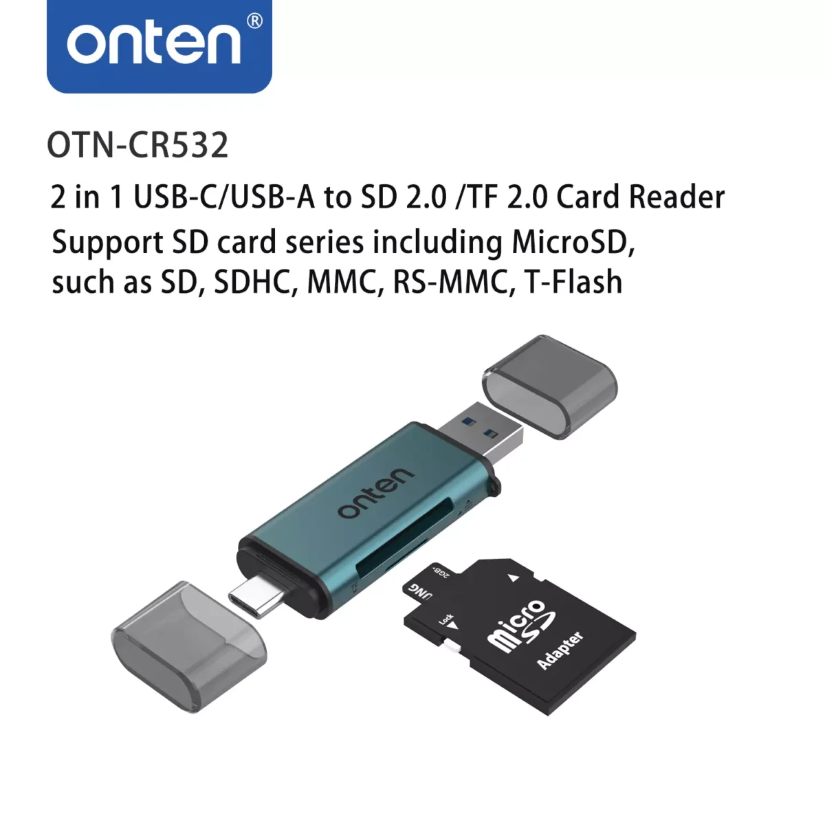 ONTEN CR532 USB, USB C 2 in 1 SD2.0 TF2.0 Card Reader