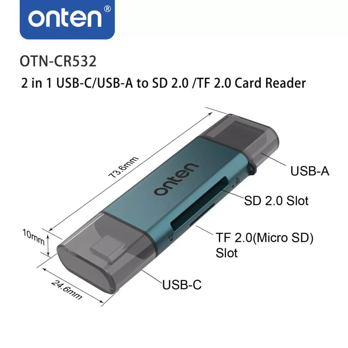ONTEN CR532 USB, USB C 2 in 1 SD2.0 TF2.0 Card Reader