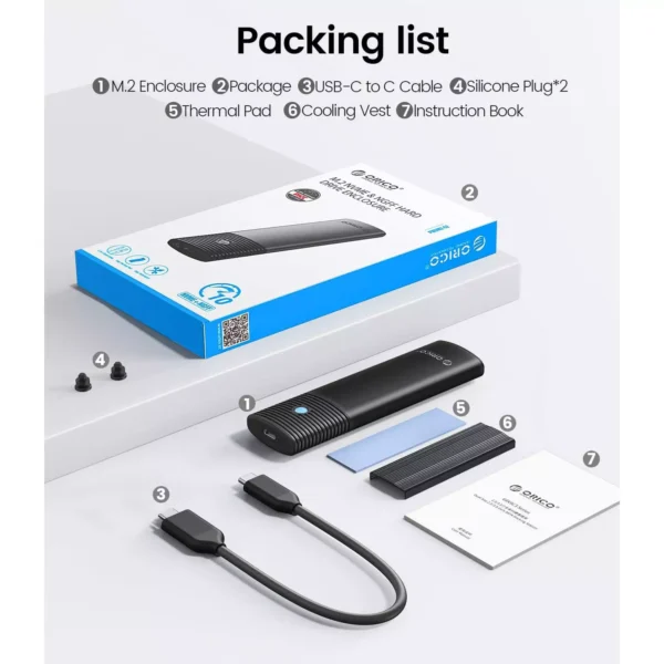 ORICO Aluminum M.2 NVMe SSD Enclosure , Tool-Free 10Gbps USB C Adapter, USB 3.2 M.2 NVMe Reader, External SSD Case Thunderbolt 3 Compatible, Supports 4TB 2230/2242/2260/2280 PCIe M-Key SSDs