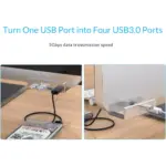 ORICO USB 3.0 Clamp Hub, Aluminum 4-Port USB Hub 3.0 (SILVER)