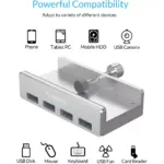 ORICO USB 3.0 Clamp Hub, Aluminum 4-Port USB Hub 3.0 (SILVER)