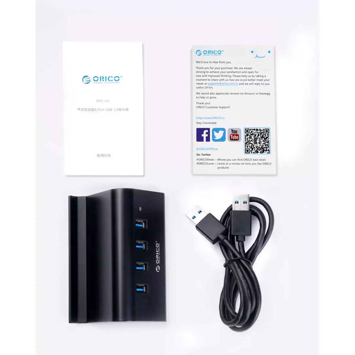 ORICO USB Hub, 4 Port USB 3.0 Portable Data Hub with 1 Meter USB Cable, Phone Stand Function for Laptop, Notebook, PC, MacBook, iMac, Surface Pro, Flash Drives, and Mobile HDD
