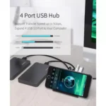 ORICO USB Hub, 4 Port USB 3.0 Portable Data Hub with 1 Meter USB Cable, Phone Stand Function for Laptop, Notebook, PC, MacBook, iMac, Surface Pro, Flash Drives, and Mobile HDD