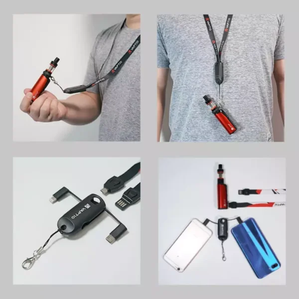 Vaptio 5 in 1 Lanyard with Charging Data Cable Lightning, Micro B & Type C
