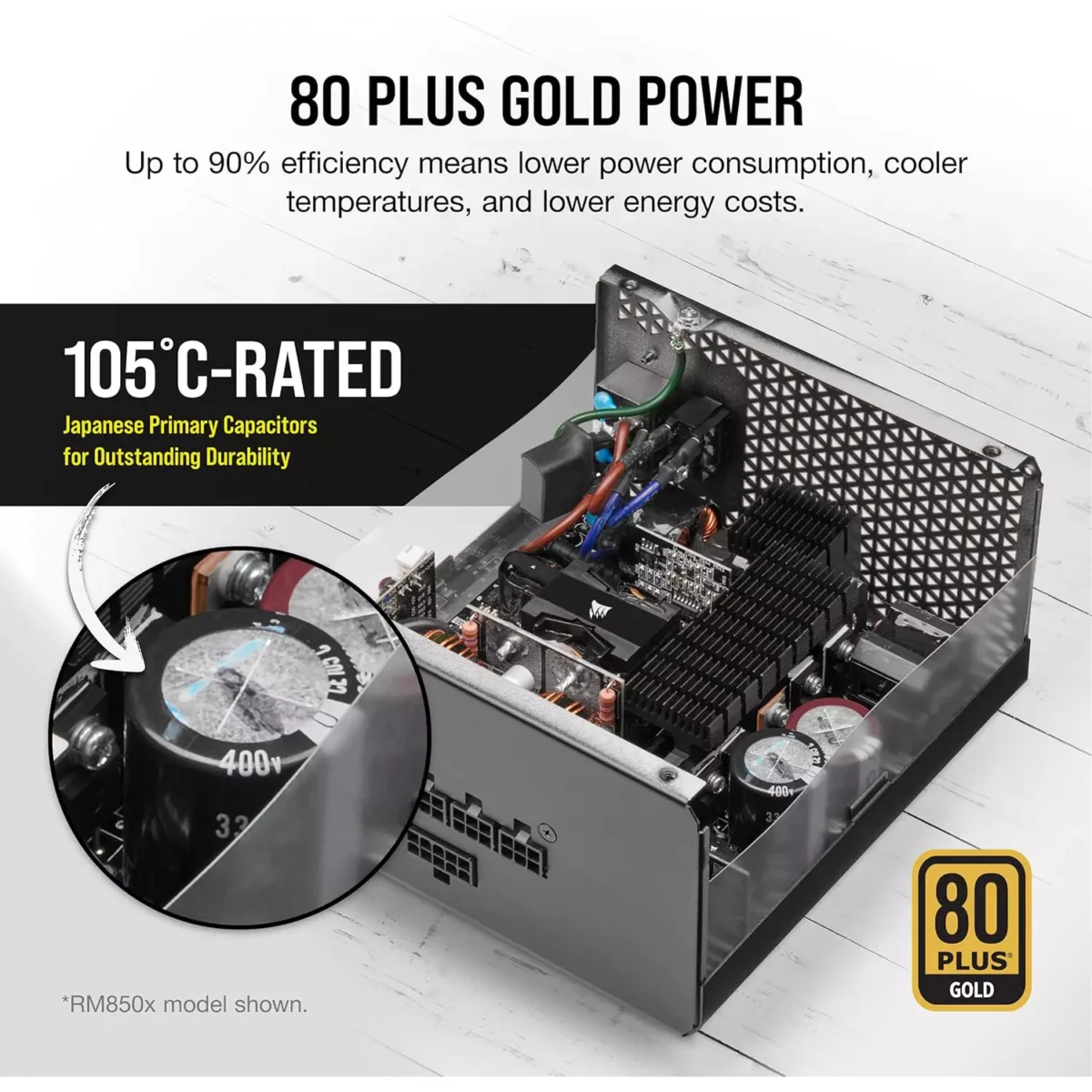 CORSAIR RM750x Fully Modular ATX Power Supply 80 PLUS Gold Low-Noise Fan Zero RPM (Black)