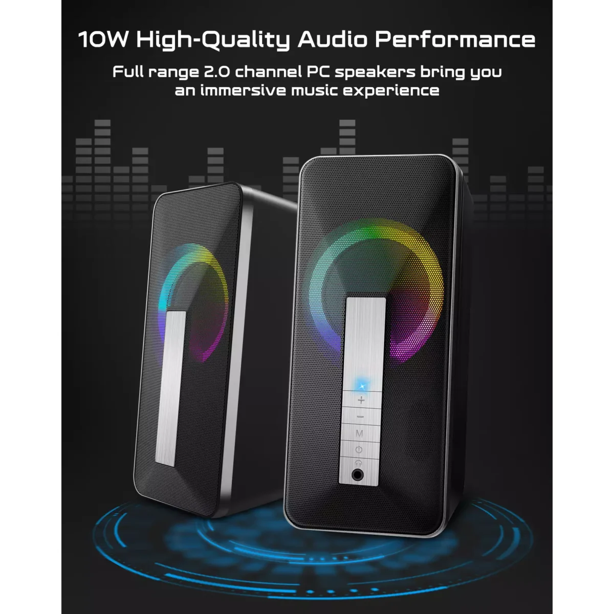 ELEGIANT SR300 RGB Desktop Bluetooth Speakers - 2.0 Channel Stereo - USB Powered + 3.5mm Cable (10W)