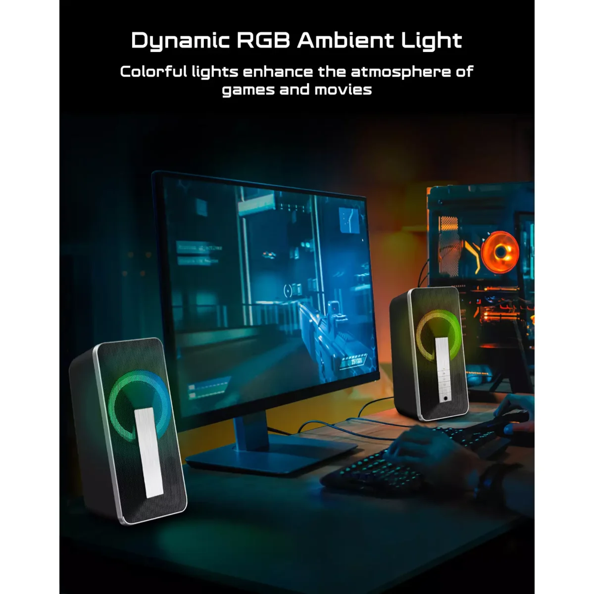 ELEGIANT SR300 RGB Desktop Bluetooth Speakers - 2.0 Channel Stereo - USB Powered + 3.5mm Cable (10W)