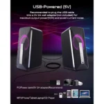 ELEGIANT SR300 RGB Desktop Bluetooth Speakers - 2.0 Channel Stereo - USB Powered + 3.5mm Cable (10W)