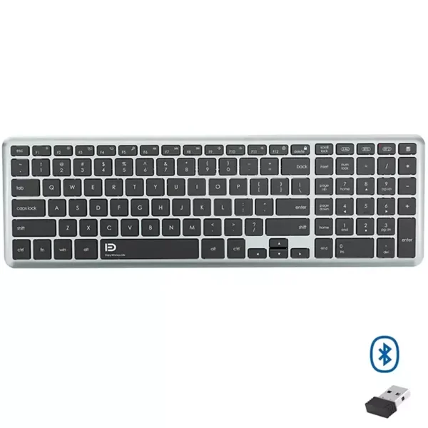 FD K602T Dual Mode Wireless 2.4G, Bluetooth Keyboard, Connect to 3 Devices, Rechargable Battery USB C Cable, Ultra Thin, Multimedia keys