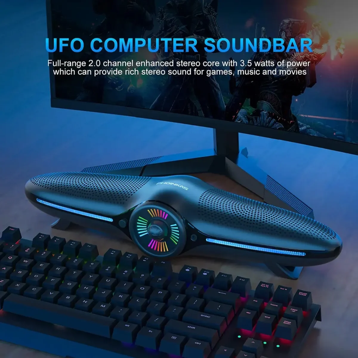 PHOINIKAS P3 RGB Gaming Soundbar - 3.5W, AUX 3.5MM + USB For Power