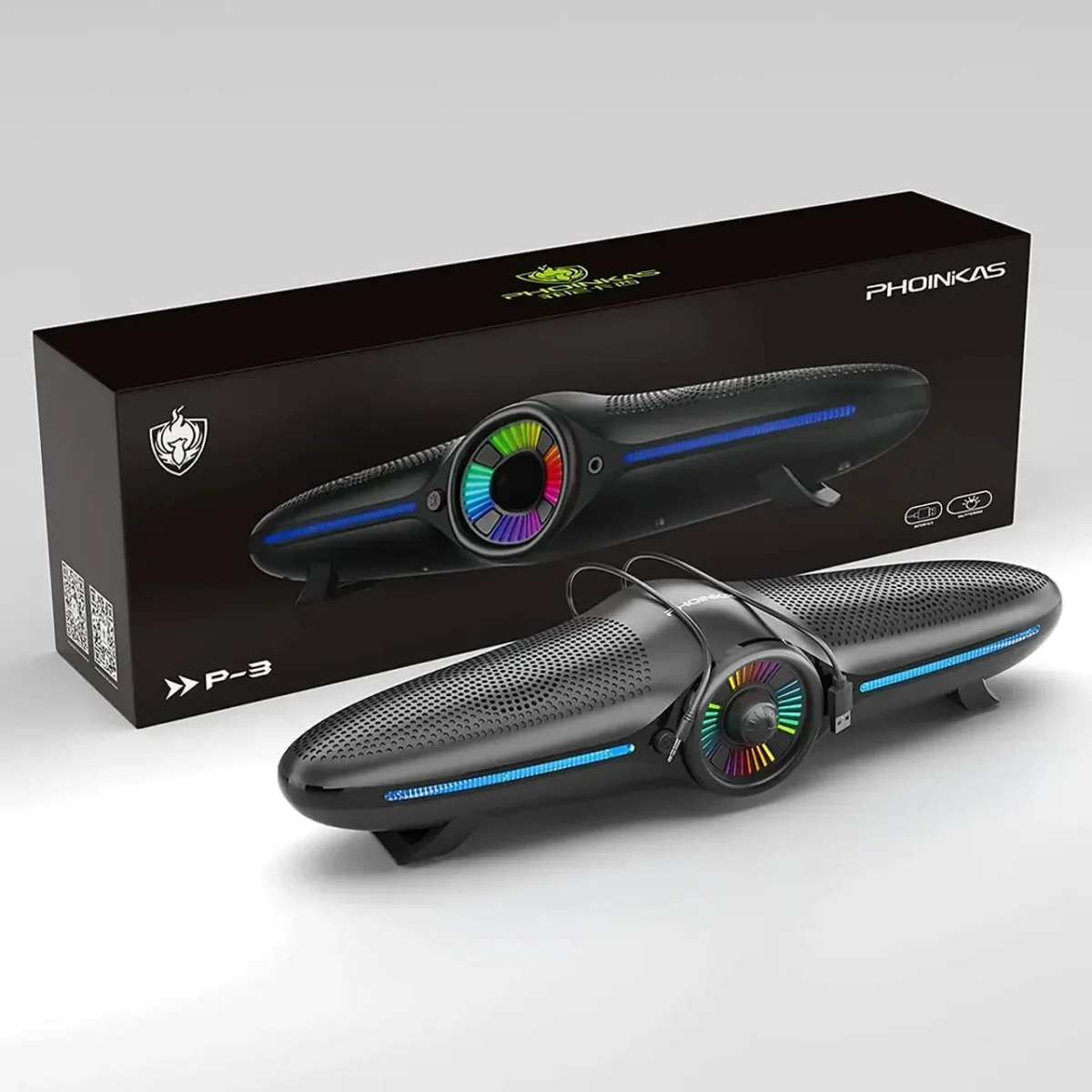 PHOINIKAS P3 RGB Gaming Soundbar - 3.5W, AUX 3.5MM + USB For Power