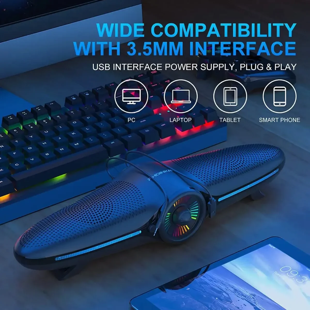 PHOINIKAS P3 RGB Gaming Soundbar - 3.5W, AUX 3.5MM + USB For Power