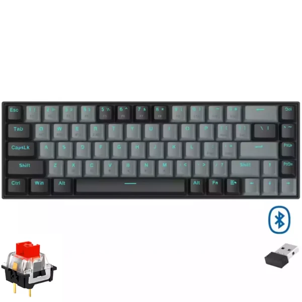 Redragon K662 Gwern Dual Mode Wireless, Bluetooth Gaming Mechanical Keyboard, Red Switch (Grey Black)
