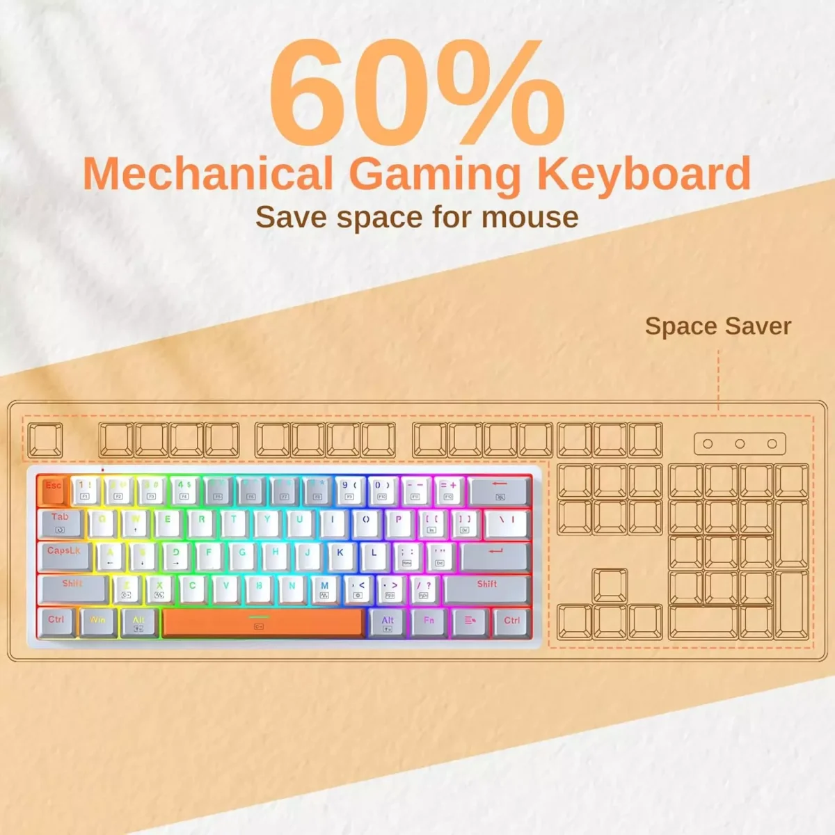 Redragon K642WGO 60% RGB Gaming Mechanical Keyboard, Red Switch