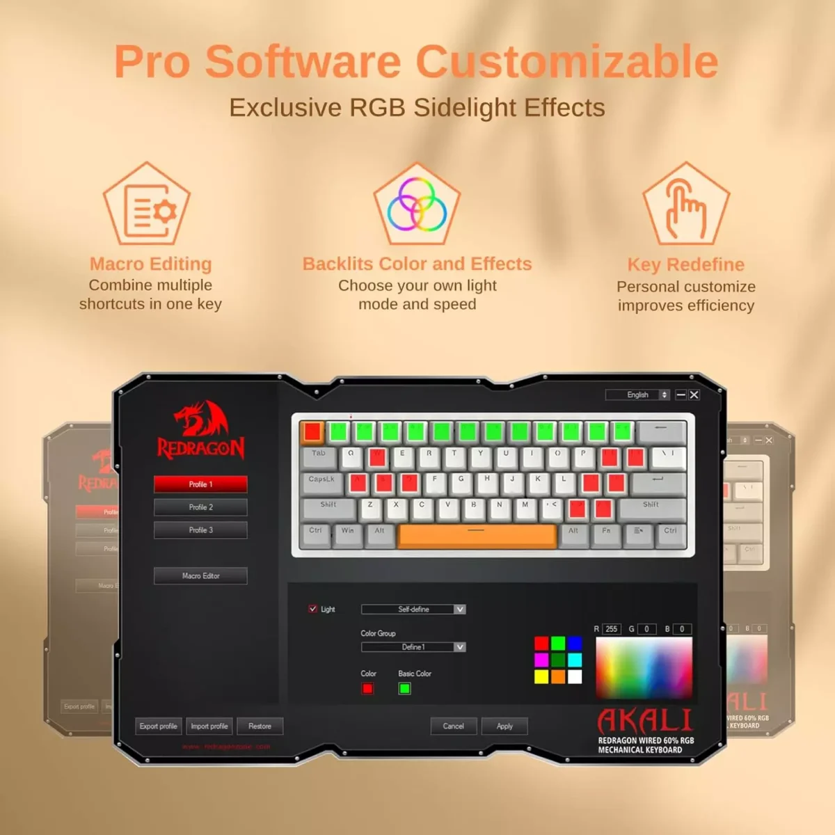 Redragon K642WGO 60% RGB Gaming Mechanical Keyboard, Red Switch