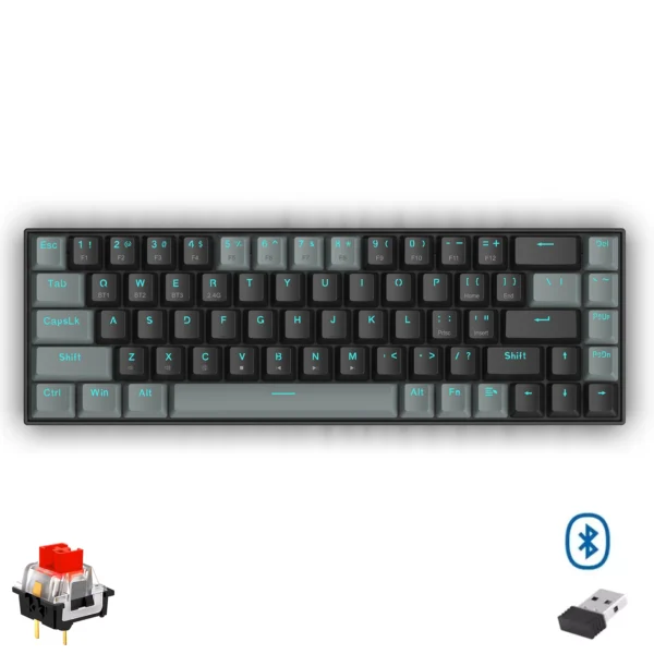 Redragon K662 Gwern Dual Mode Wireless, Bluetooth Gaming Mechanical Keyboard, Red Switch (Black Grey)
