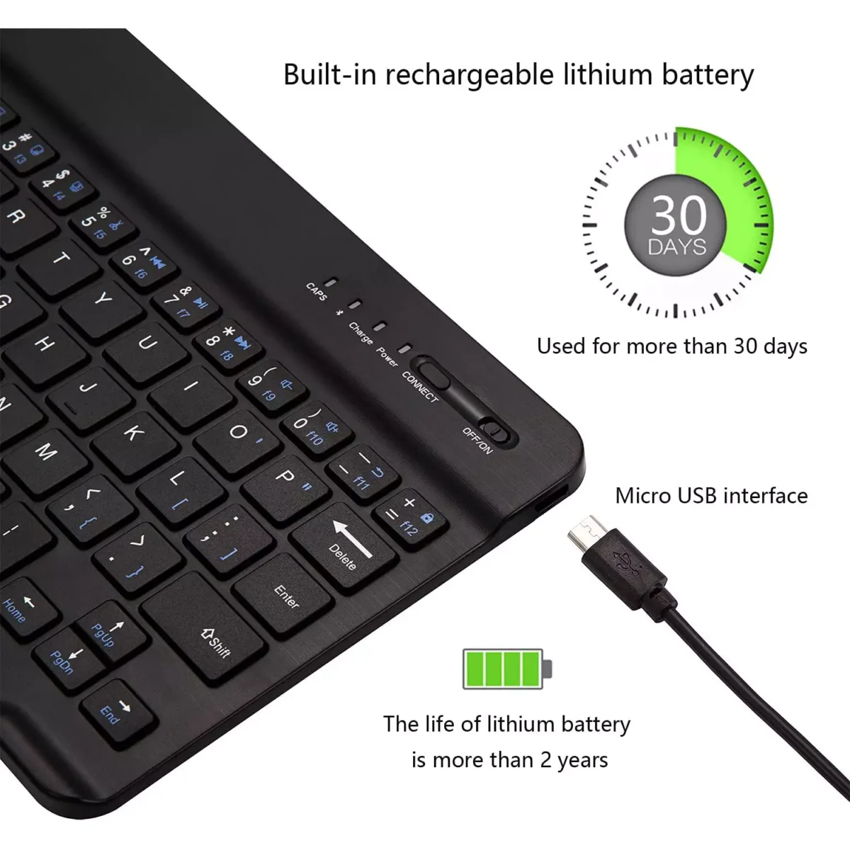 Ultra Slim Bluetooth Keyboard Portable Mini Rechargeable for Apple iPad iPhone Samsung Tablet Phone Smartphone iOS Android Windows 10 inch