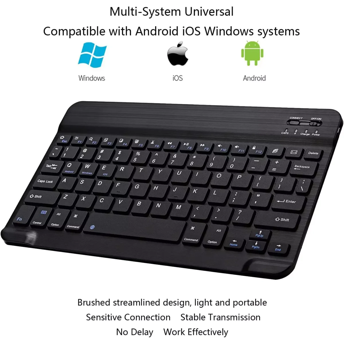 Ultra Slim Bluetooth Keyboard Portable Mini Rechargeable for Apple iPad iPhone Samsung Tablet Phone Smartphone iOS Android Windows 10 inch