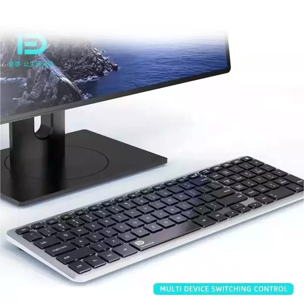 FD K602T Dual Mode Wireless 2.4G, Bluetooth Keyboard, Connect to 3 Devices, Rechargable Battery USB C Cable, Ultra Thin, Multimedia keys