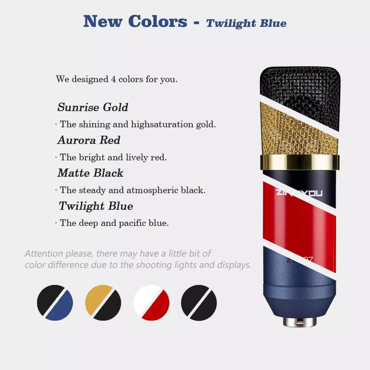 ZINGYOU ZY-007 Condenser Microphone Bundle for Studio Recording & Brocasting (Blue)