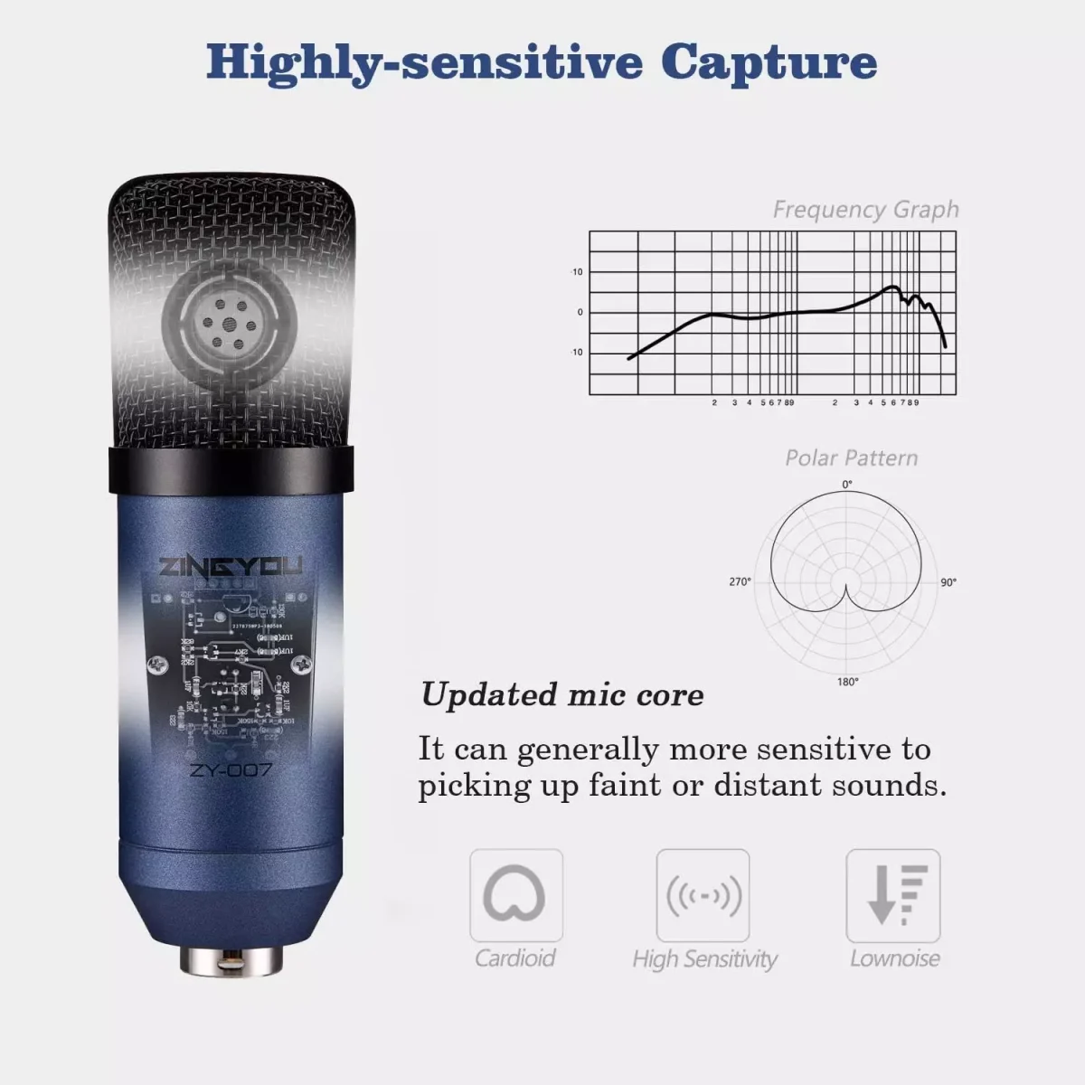 ZINGYOU ZY-007 Condenser Microphone Bundle for Studio Recording & Brocasting (Blue)