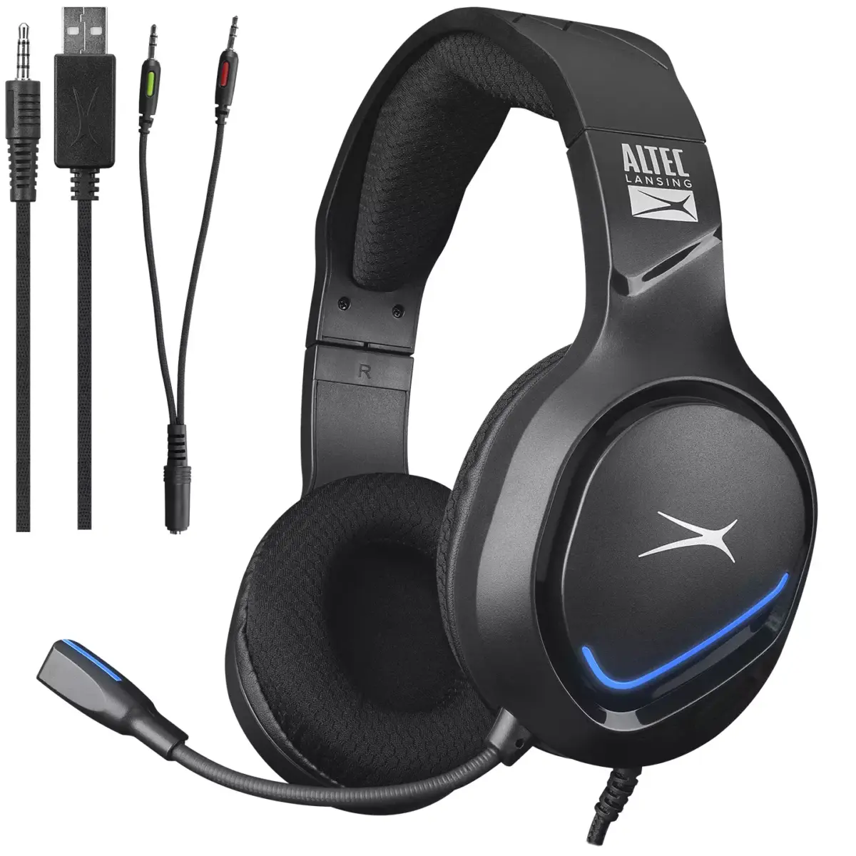 Altec Lansing ALGH9603 Gaming Headset - Mesh Earcups - Blue LED Braided Cable