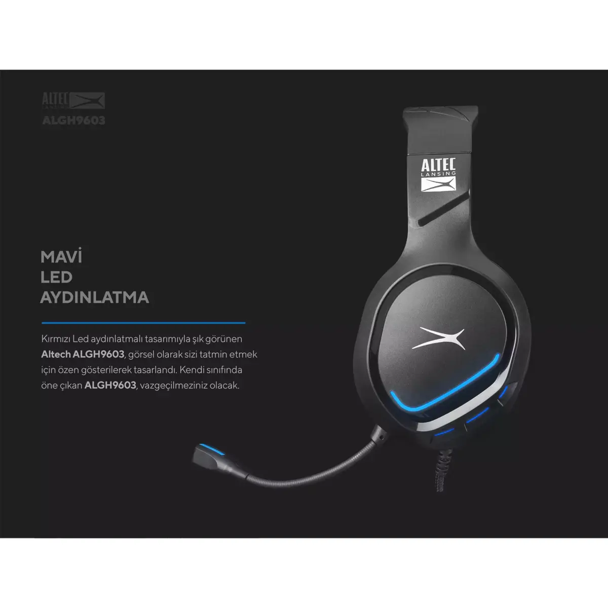Altec Lansing ALGH9603 Gaming Headset - Mesh Earcups - Blue LED Braided Cable