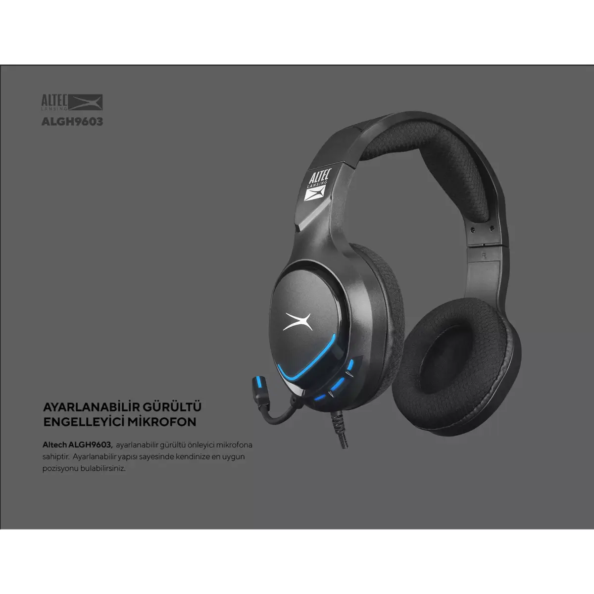 Altec Lansing ALGH9603 Gaming Headset - Mesh Earcups - Blue LED Braided Cable