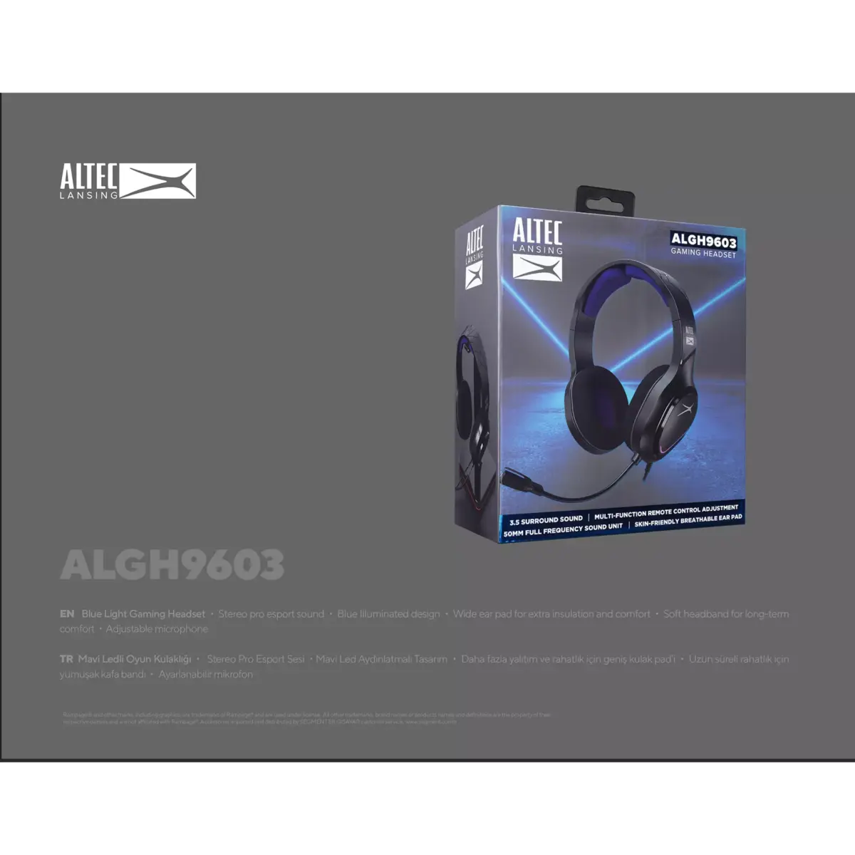 Altec Lansing ALGH9603 Gaming Headset - Mesh Earcups - Blue LED Braided Cable