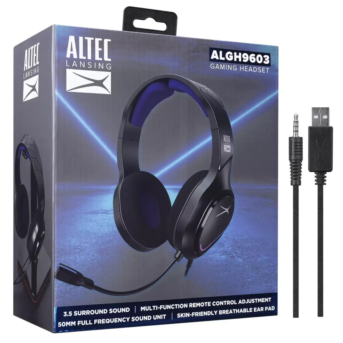 Altec Lansing ALGH9603 Gaming Headset - Mesh Earcups - Blue LED Braided Cable