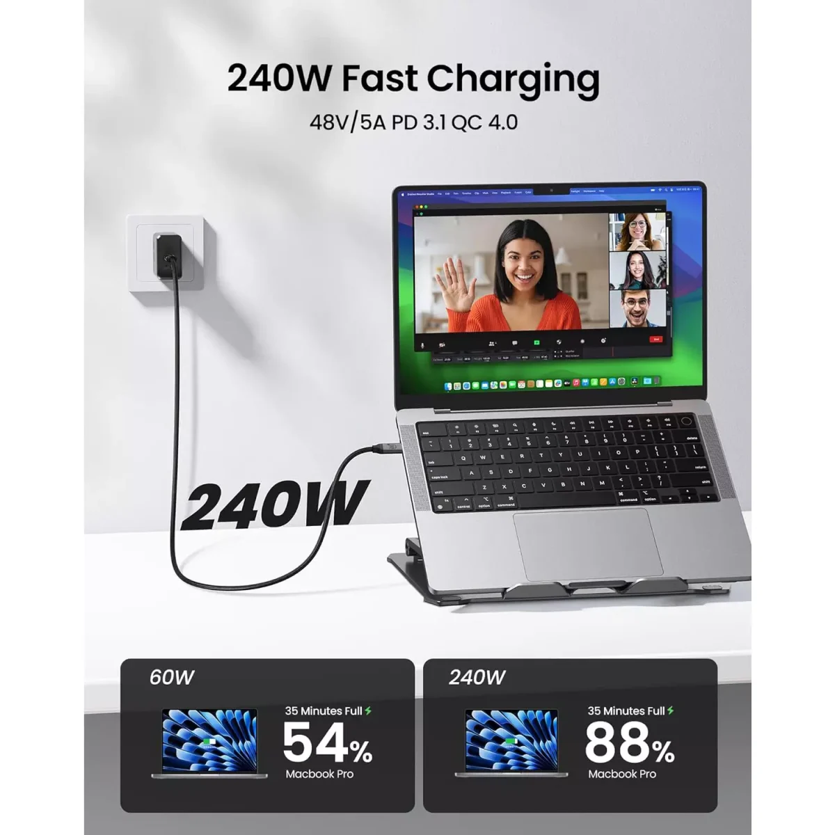 Baseus USB C to USB C Data Transfer Cable USB 3.2 Support 20Gbps 240W PD Fast Charging Cable Nylon Braided (1 Meter)