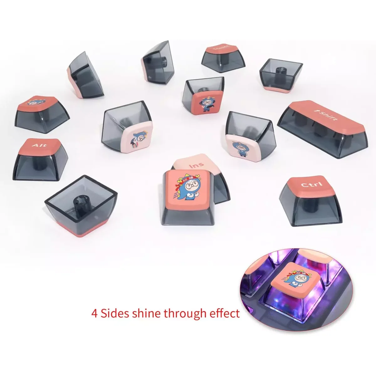 Glacier Skyloong GK7 PBT Translucent Keycaps Compatible with 60%65%75%80%96%100% Keyboard Layout (Blusher)