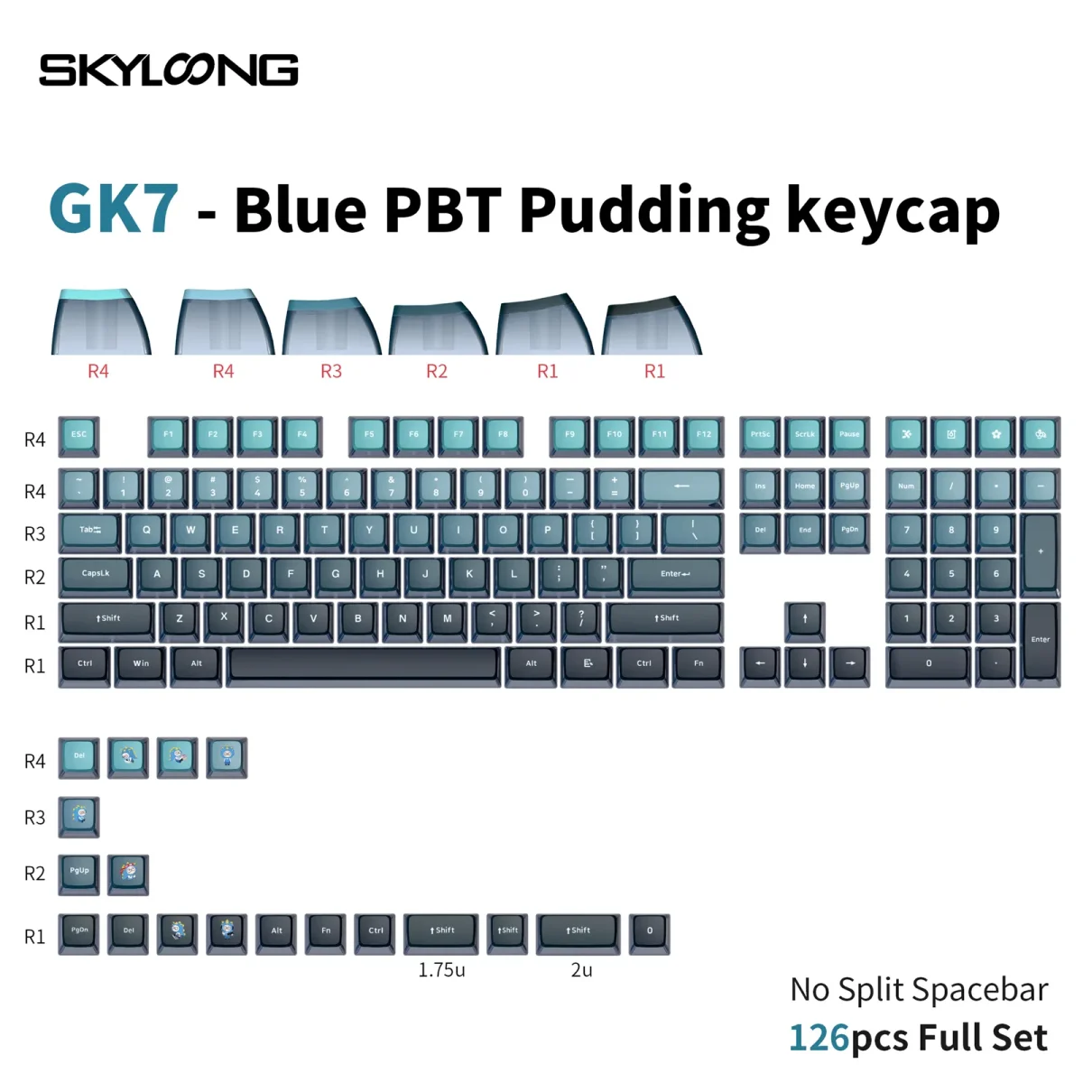 Skyloong GK7 PBT Translucent Keycaps Compatible with 600% Keyboard Layout (Gradient Blue)
